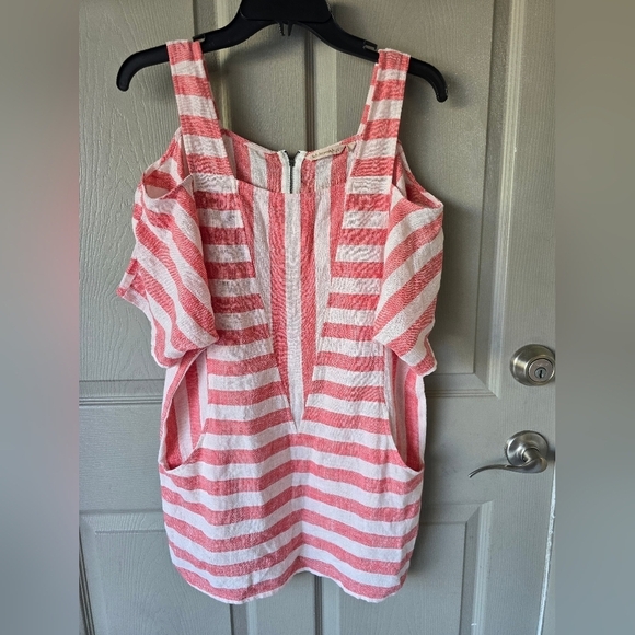Soft Surroundings Women Linen  Blend Top XS Cold Shoulder Striped Casual - Picture 5 of 13